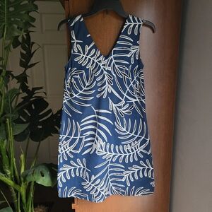 Halogen Blue and White Leaf Print Mini Dress